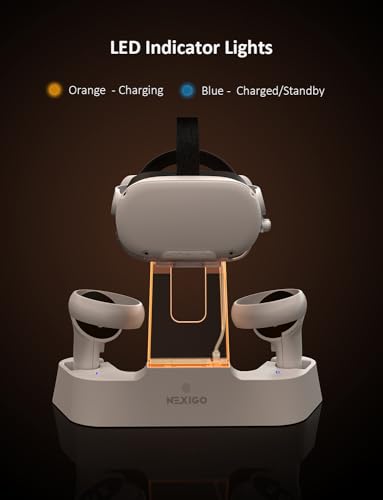 Image of NexiGo Enhanced Charging Dock with LED Light [On /Off] for Oculus Quest 2, [Support Elite Strap with Battery], Headset Display Holder and Controller Mount, 2 Rechargeable Batteries, USB-C Charger
