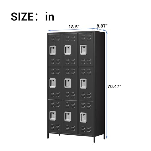 GAOMON Locker for Employees, 9 Doors Locker Cabinet with Hooks, Storage Locker for Home, Office, Gym, School, Assembly Required, Black