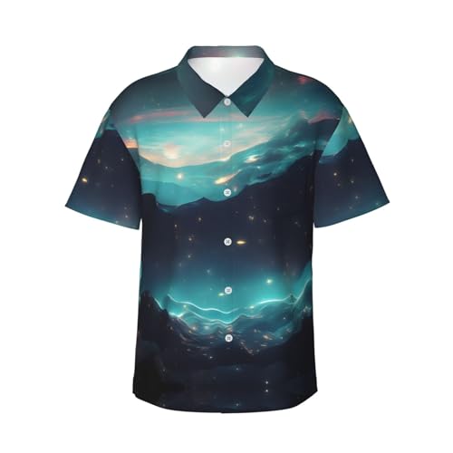WZYCWB Camisa de manga corta con estampado de estrellas de ciencia ficción para hombre, estilo hawaiano, camisa de viaje de verano, S-3XL, Negro, L