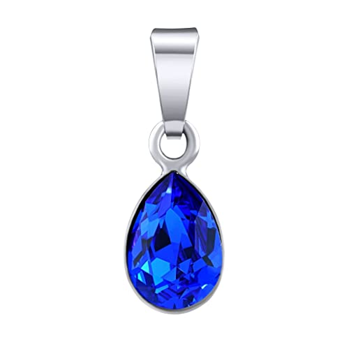 Pendentif goutte en argent 925 et cristal bleu foncé Swarovski pour femme