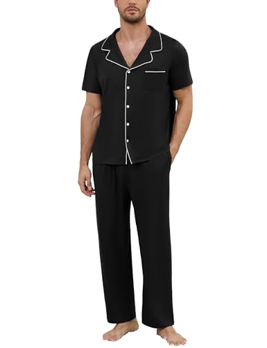 Marvmys Men's Short Sleeve Pajama Set Classic Button Down Pajamas Long Pants Sleepwear with Pockets S-XXL