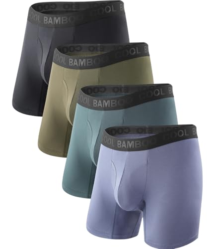 BAMBOO COOL Men's Soft Underwear,4-Pack,No Ride Up Boxer Briefs with Fly, Moisture Wicking...