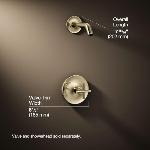KOHLER TLS14422-3-AF Purist Rite-Temp Shower Trim Kit con mango cruzado sin cabezal de ducha, acero vibrante dorado francés miniatura 4