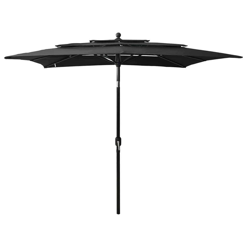 vidaXL Garden Parasol - Three-Tier Outdoor Umbrella with Aluminium Pole and UV-Protective Polyester Canopy - Black - 200 x 200 x 240 cm