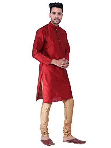 Image of HUZUR Men's Silk Solid Straight Long Kurta Pyjama Set| Ethnic Wear