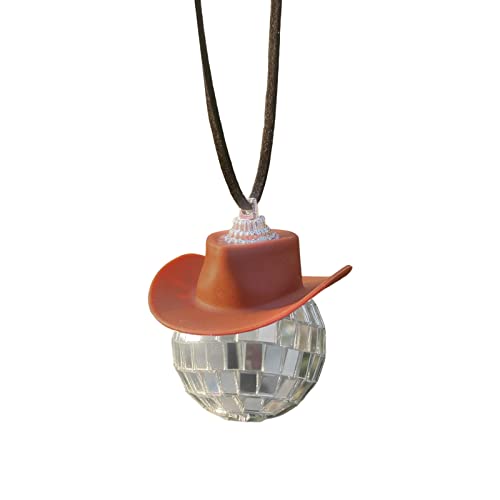 Disco Ball Car Accessory - Cowboy Hat Charm, Mirror Ornament, Hanging Decor for Car (Brown)