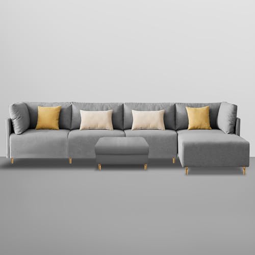 Image of Carina RHS 6 Seater L Shape Sofa Set with Center Table for Living Room (Grey Fabric) Premium Fabric Sofa