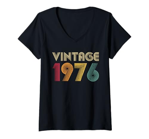 Femme Cadeau d'anniversaire vintage 1976 – Hommes Femmes Rétro T-Shirt avec Col en V