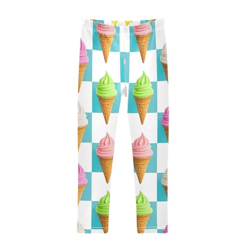 ALAZA Girls' Leggings Children's Yoga Pants Skinny Printed Dance Ice Cream Cone Plaid Comfortable 4T