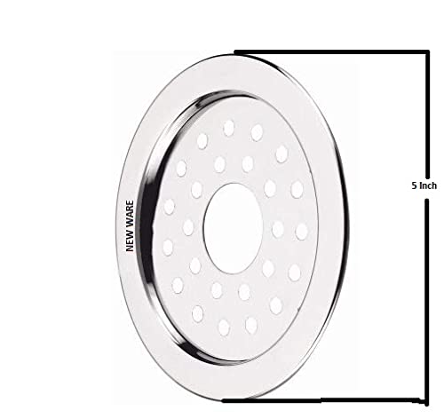 Image of NEW WARE 5 Inch Round Stainless Steel Floor Drain with Central Hole & Lock | Heavy Duty Anti Clog Chrome Finish SS Drain Jali for Bathroom, Kitchen, Balcony, Utility, Terrace & Outdoor Drain Cover