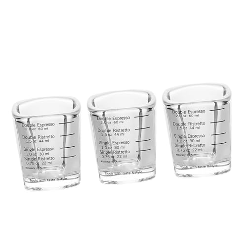 PHENOFICE Juego De 3 Tazas Medidoras De Vidrio Negro 60 Ml Para Espresso Escala Precisa, Herramienta Para Repostería y Uso Doméstico, Aptas Para Cafeterías y Panaderías