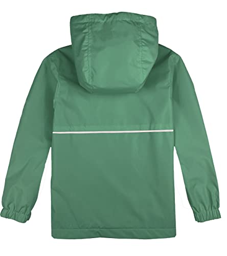 UMMTOM Boys Rain Jackets Lightweight Waterproof Hooded fleece Raincoats Windbreakers for Kids(8-9Y,Green Solid)