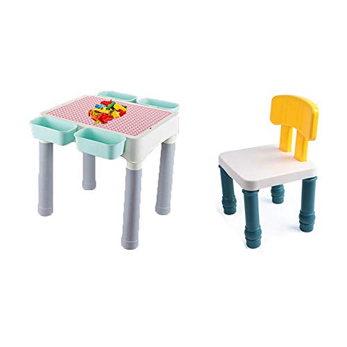 Preisvergleich Produktbild ZYMSD Kreative multifunktionale Kinder Tätigkeit Tisch, Basteltisch, Spieltisch und kompatible Kombination Tisch, 5-in-1-Speicherfeld, bestehend aus 1 Stuhl und 60 Blöcke,Rosa