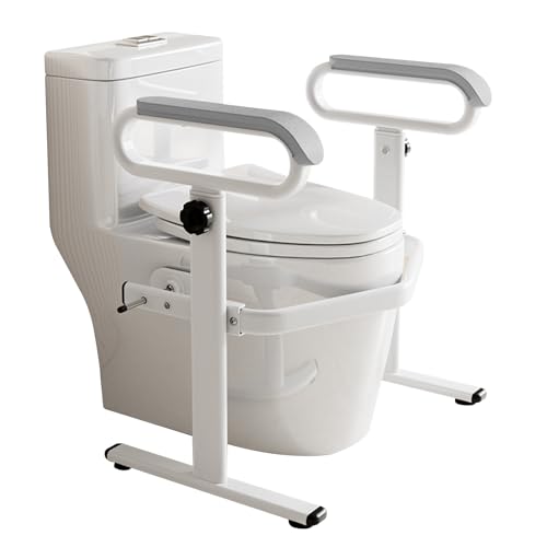 Eyawe トイレ用手すり 立ち上がり補助手すり 6段高さ調整可能 安全補助 高齢者用 トイレアーム 安定性 滑り止め 転倒防止 介護用 工事不要 組立簡単 お風呂 (グレー)