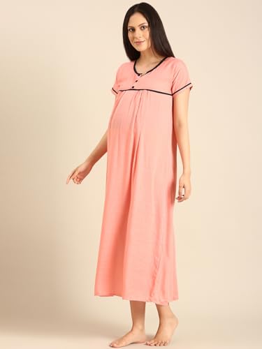 Image of Rupa Jon Aishwarya Women Full Length Maternity Night Dress in Cotton Blend Fabric, Maxi Nighty, Pregnancy Night Dress for Nursing, Pre and Post Pregnancy