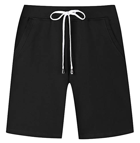Janmid Men's Casual Soft Cotton Elastic Jogger Gym Active Pocket Shorts Black XL