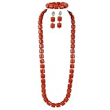 Africanbeads 1-Row Orange Coral Necklace Bracelet Earrings,Nigerian Wedding Coral Beads Jewelry Set