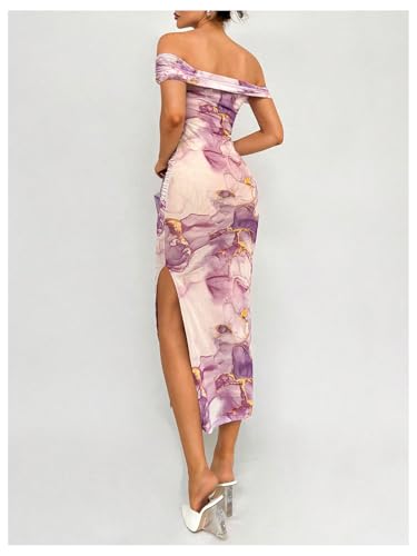 Image of Floerns Women's Floral Print Off Shoulder Short Sleeve Ruched Bodycon Long Dress