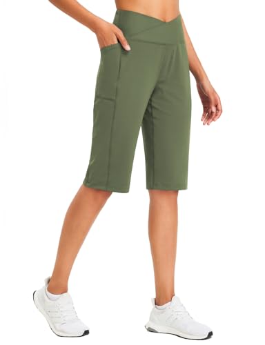 Bermuda long femme avec poches short de yoga taille haute stretch