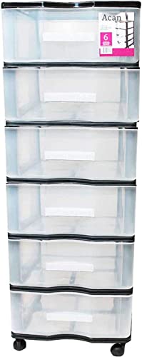 Acan Tradineur - Cajonera de plástico Negro 6 cajones con Ruedas 102 x 38 x 39 cm