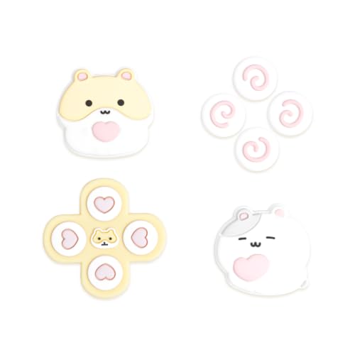 Image of GeekShare Cute Silicone Cross D-Pad Button Caps Set Joystick Cover - ABXY Key Buttons Sticker Compatible with Switch 2 /1 /OLED /,4PCS (Switch 2-Rice Cake Hamster)
