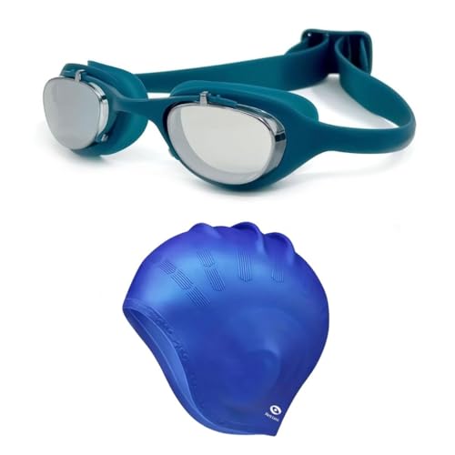 Image of First Lens Swimming Combo Kit Set, AntiFog Swim Goggles with Swim Cap for Mens & Womens - CA02 Cap & Blue Goggle