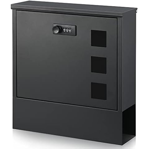 xydled Mailbox with Combination Lock,Large Capacity Wall Mounted Locking Security Mailbox,Large Mail Box with Newspaper Compartment, Black,12.8x11.8x3.3 Inch Cover