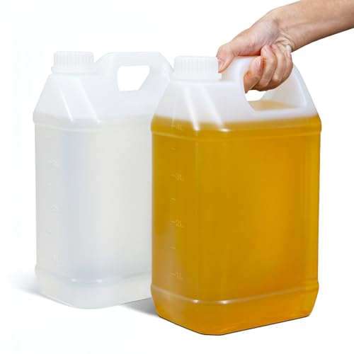 DEMORA 1 Gallon Water Jug, Water Oil Storage Containers Graduated Heavy Duty Liquid Containers with Lids for Kitchen Automotive Travel, Easy to Carry, Food Grade HDPE, BPA Free (Translucent, 2 Pcs)