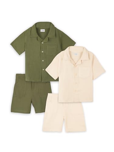 Image of Kidbea Organic Cotton Shirt & Pant Co-ord Set for Kids | Elegant & Comfortable Summer Wear | Stylish Half Sleeve Shirt with Bow & Comfy Shorts