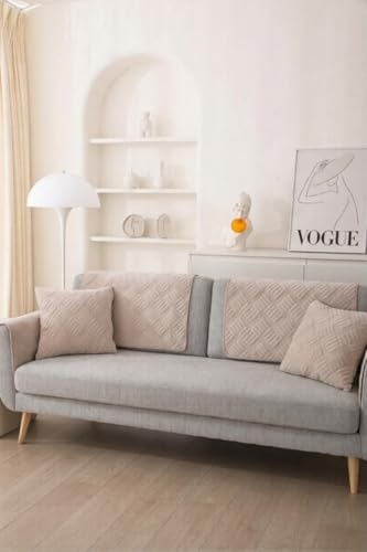 Image of HOMETHREADS Innovative Premium Velvet Sofa Cover Mat with PVC Backing for Non-Slip Comfort (L Beige, 1Pc Backrest | 70x70cm)