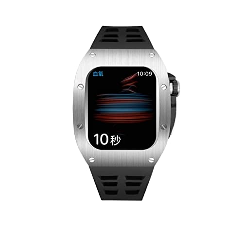 Kit modification Apple Watch acier inoxydable et bracelet caoutchouc fluor iWatch 44mm