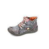 CH SHOELANDER Women's Ankle Boot Handmade Quilted Leather Classical Lace up Fashion Walking Boots(Black,6)