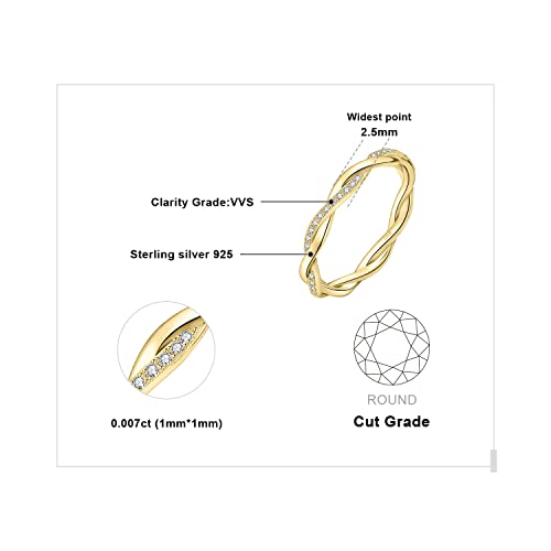 JewelryPalace Love Rope Infinity Moissanite Wedding Band for Women, Twisted 14K White Yellow Rose Gold 925 Sterling Silver Promise Ring for Her, Wave Simulated Diamond Stackable Rings VVS D-F2