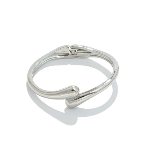 JUNLINTX Gold Collar Necklace for Woman Bold Teardrop Necklace Chunky Necklaces for Women Statement Necklace for Women Open Cuff Design Fashion Jewelry Highly Polished Alloy (Silver-02)