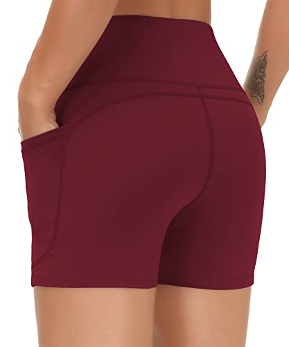 Image of THE GYM PEOPLE High Waist Yoga Shorts for Women's Tummy Control Fitness Athletic Workout Running Shorts with Deep Pockets
