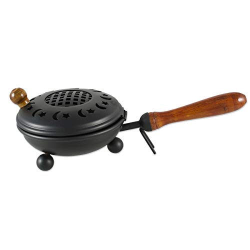 NKLaus incensario de Metal Negro Ø 12cm con Tapa de Madera Quemador de Incienso 2212