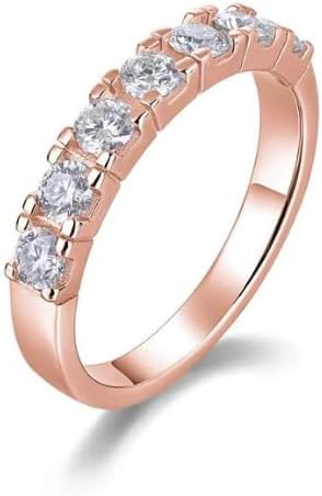 Moissanite Half Eternity Band Ring, S925 Sterling Silver, Round Brilliant Cut, Prong Setting, 0.7CT, Wedding Anniversary Ring for Women