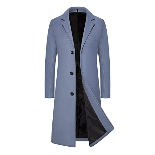 Gabardina larga negra para hombre, abrigo casual de lana con cuello con muescas, abrigo largo de longitud completa, abrigo largo de doble botonadura, chaqueta cálida de invierno, abrigo de negocios,