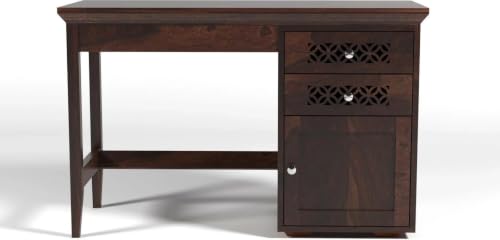 Image of Solid Sheesham Wooden Study Table & Desk with Drawer for Office and Home | Computer Laptop Table | Reading & Writing Desk | Laptop Desk (Walnut A)