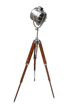 MYDECORKART-Search Chrome Spot Light with Wooden Adjustable Tripod Stand Retro Studio Spotlight Focus Lamps & Office Decorative Lighting.