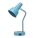 Simple Designs LD1072-CYN 15.2' Sleek Essentials Metal Cone Shade Desk Lamp with Adjustable Shade and Dual USB Ports, for Office, Desk, Nightstand, Dorm, Cyan Blue