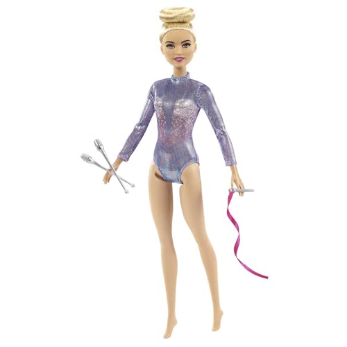 Barbie Quero ser Ginasta rítmica, boneca loira com acessórios para meninas + 3 anos (Mattel GTN65)