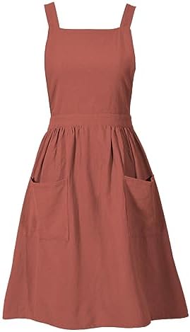 Pinknoke Cute Cotton Pinafore Aprons for Women with Pockets for Kitchen