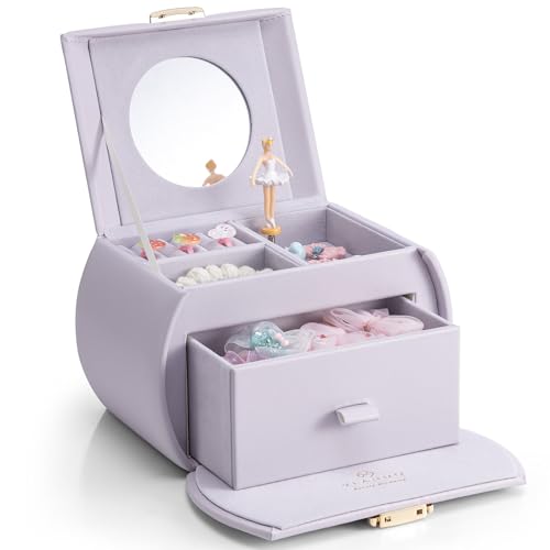 VLANDO Joyero para niñas con cajón, caja de música con bailarina y calcomanías para decoración de dormitorio, regalos para niñas y niños (morado niebla)