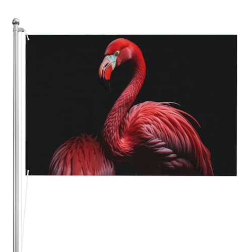 Drapeau flamant rose fond noir d'extérieur double face grand drapeau de jardin