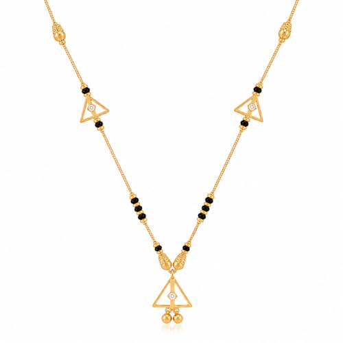 SDVIENS Gold Tone Mangalsutra Necklace for Women, Traditional Black Beaded Chain with Elegant Circular Pendant