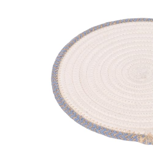 Image of DENOVA Cotton Rope Trivet Set for Hot Pans and Pots, Handcrafted, Heat-Resistant Round Table Protector 23 cm Cream and Blue Edge Line Pack of 3