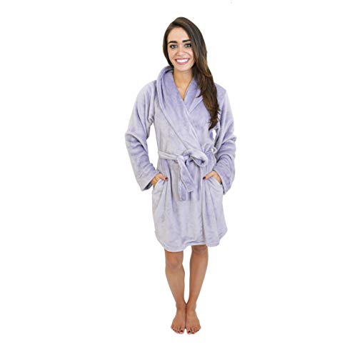 Cherokee Women's Polyester Plush Shawl Collar Bathrobe Sleepwear, Sweet Lavander, Small