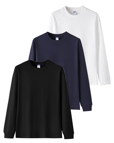 [SHOREKEEPER] 7.7オンス 長袖tシャツ メンズ 綿100% 肉厚生地 リブ袖口 1枚組 3枚組 ロングtシャツ 丸首 ゆったり ティーシャツ 無地 秋服 冬服 春服 (JP, アルファベット, L, 商調3色(ブラック × ホワイト × ネイビー))の商品画像（Amazon）