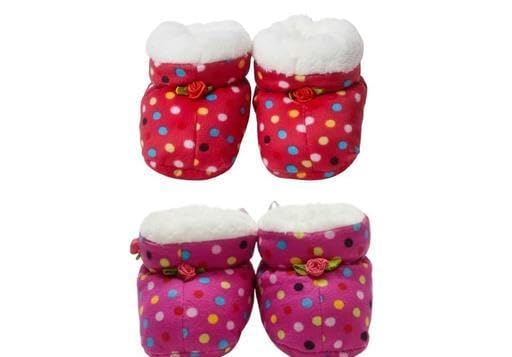 New Born Baby Polka dot Booties Fancy Socks Cum Shoes with Fur Design for Winter and All Seasons Unisex Booties (Toe to Heel Length - 12 cm Red, Pink) Pack of 2-image-27